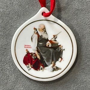 Norman Rockwell Santa with Elves Porcelain Ornament